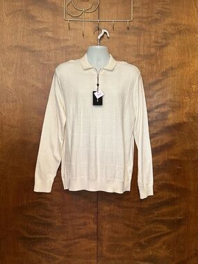 Porter & Ash Long Sleeve 1/4 Zip Pullover Mens XL Ivory 100% Cotton Checks